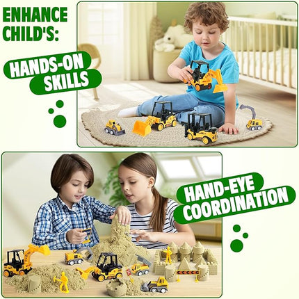 Sand Construction Kit with Big Foldable Sandbox and 2.2lbs Magic Sand, Truck Toys Including Castle Molds and Other Accessories - 36Pc Set for Kids 3+
