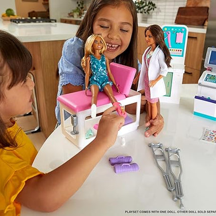 Barbie Fast Cast Clinic Playset, Brunette Barbie Doctor Doll, 30+ Play Pieces, 4 Play Areas, Cast & Bandage Making, Medical & X-ray Stations, Exam Table, Gift Shop & More, Great Toy for 3 Years & Up
