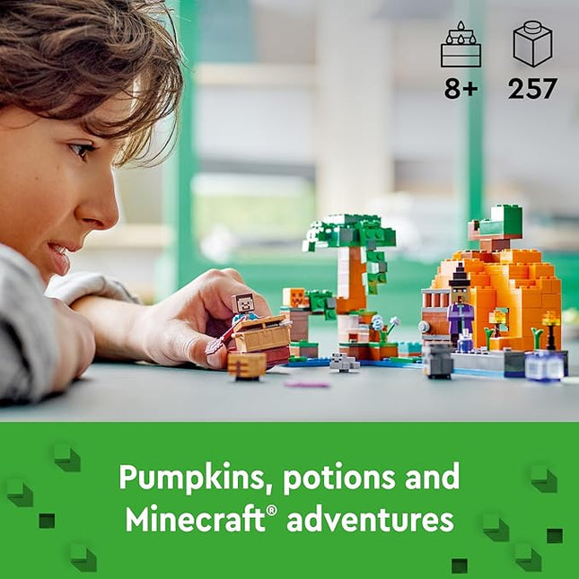LEGO Minecraft The Pumpkin Farm - Building Toy for Kids Age 8+ - Toy for Boys, Girls, & Gamers W/Steve Minifigure, Witch, & More - 21248
