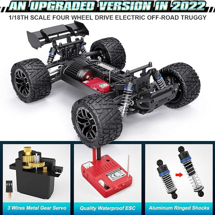 HAIBOXING RC Cars Hailstorm, 36+KM/H High Speed 4WD 1:18 Scale Waterproof Truggy Remote Control Off Road Monster Truck with Two Rechargeable Batteries, All Terrain Toys for Kids and Adult