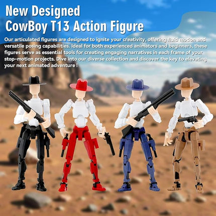 Titan 13 Action Figure, Cowboy Already Assembled T13 Dummy Action Figures for Boys, 2-Pack Cowboy 5.4 inches T Lucky 13 Action Figure, Figura de acción t13, Brown & Blue