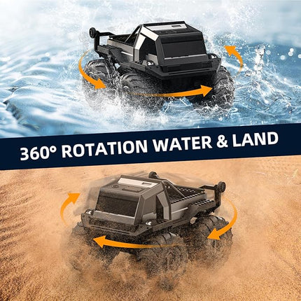 ACAMMZAR Amphibious Remote Control Car for Kids, 1:16 RC Trucks 4WD Offroad All Terrain,DIY Pick-up Toys Waterproof Monster Truck,60Mins+ Play Time,with Light, Stunt, 360° Spin,RC Cars for Boys Adults