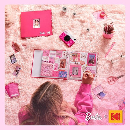 KODAK x Barbie Pink 8x8” Cloth Covered Scrapbook Photo Album with Front Picture Window for Barbie Instant 2x3” ZINK Zero Ink Photo Paper Projects