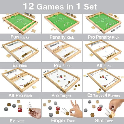 Big Flick n Kick: Wooden Multi Tabletop Indoor Portable Board Games for Kids and Family