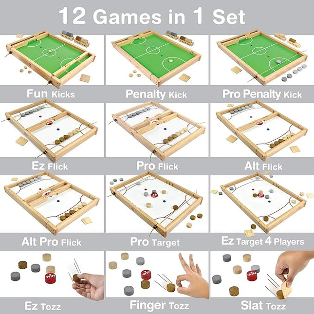 Big Flick n Kick: Wooden Multi Tabletop Indoor Portable Board Games for Kids and Family