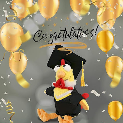 DolliBu Yellow Rooster Graduation Plush Toy - Super Soft Rooster Graduation Stuffed Animal Dress Up with Gown and Cap with Tassel Outfit - Reward Celebration Grad Gift - 10.5 Inch