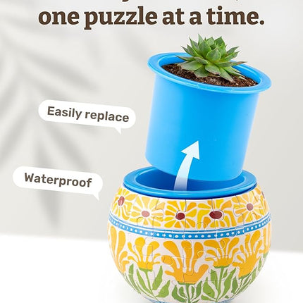 PieceRelax 3D Puzzle Planter 80 Pieces - Summer Blossoms, Home Decor Flower Pots for Indoor Cactus, Succulents Pots [K1126]