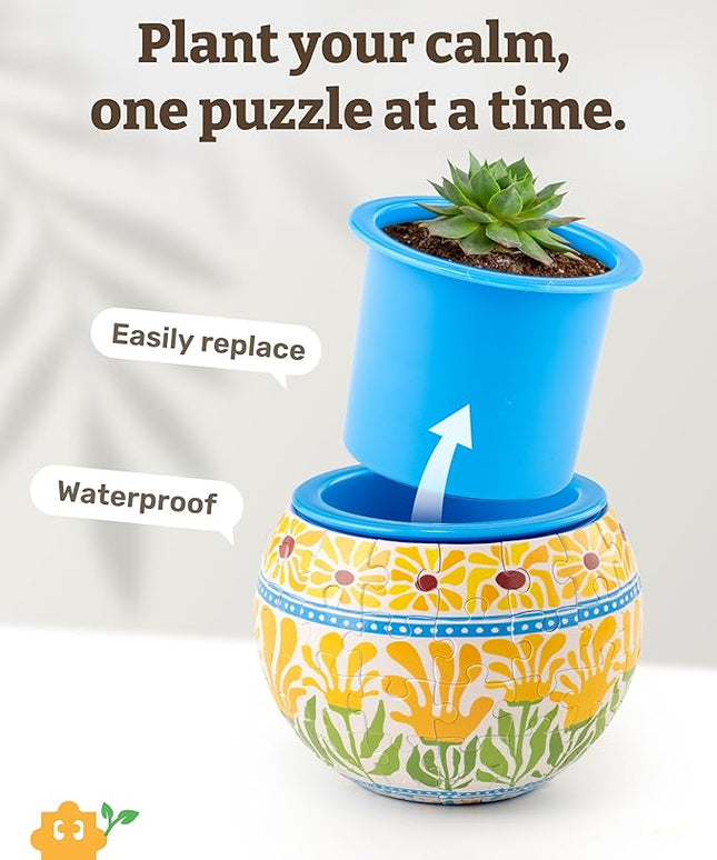 PieceRelax 3D Puzzle Planter 80 Pieces - Summer Blossoms, Home Decor Flower Pots for Indoor Cactus, Succulents Pots [K1126]