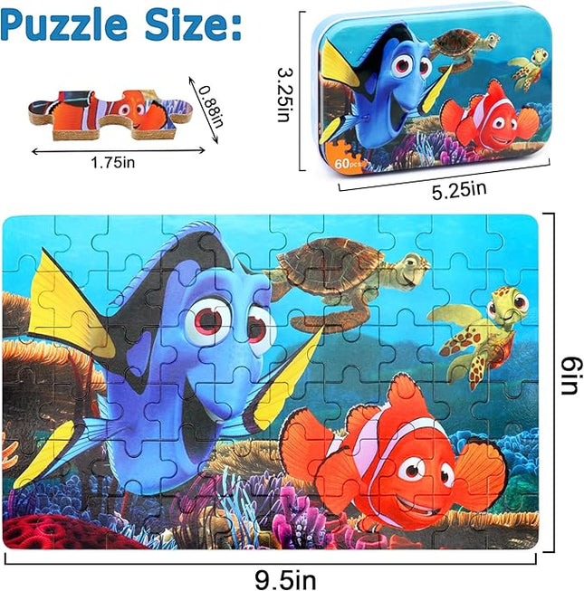 LELEMON Ocean Puzzles for Kids Ages 4-6,Underwater World 60 Piece Puzzles for Kids Ages 4-8,Children Jigsaw Puzzles in a Metal Box,Educational Learning Puzzle Toys for Girls and Boys
