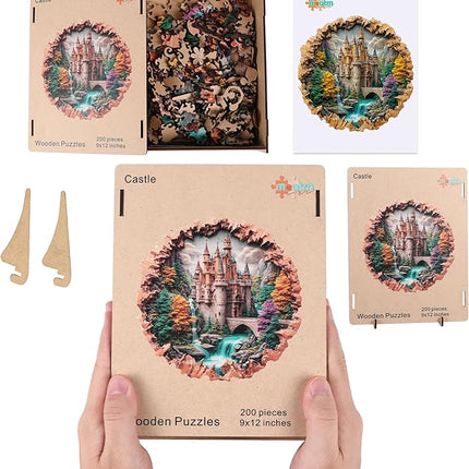 Castle 200 Pieces Wooden Puzzles for Adults - Majestic Autumn Castle Landscape Jigsaw Puzzles, Premium Stress Relief Brain Teaser & Premium Decorative Gift, 11.2x11.2 in