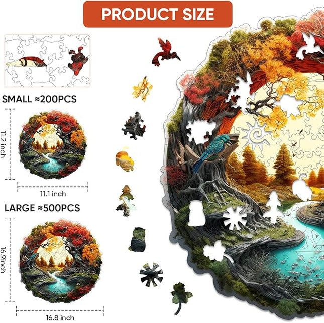 Tree River 500 Pieces Wooden Puzzles for Adults - Autumn Landscape Jigsaw Puzzle with Colorful Trees and Flowing River, Family Night Fun & Thanksgiving Gifts, 16.9x16.8 in