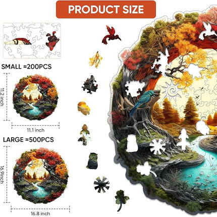 Tree River 200 Pieces Wooden Puzzles for Adults - Autumn Landscape Jigsaw Puzzle with Colorful Trees and Flowing River, Family Night Fun & Thanksgiving Gifts, 11.2x11.1 in