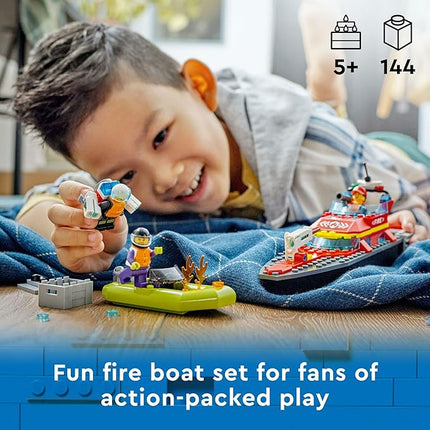 LEGO City Fire Rescue Boat 60373, Toy Floats on Water, with Jetpack, Dinghy and 3 Minifigures, Everyday Hero Toys for Kids, Boys and Girls Ages 5+, Multicolor