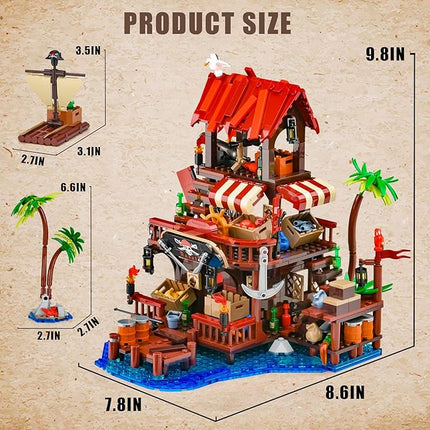 Pirate Ship Wharf Market Building Set,Medieval Pirate House Architecture Building Block Toy,Construction Model for Home Decor,Ideal Gift for Adults Teens Boys 8+