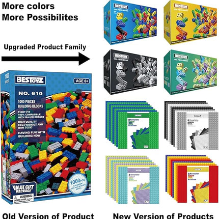 Building Bricks 1000 Pieces in Rainbow Colors, Classic Generic Building Blocks Toy for Boys & Girls, Educational Building Toys for Classroom, School, Toys for Kids Aged 4+