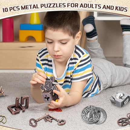 Syhood 10 Pieces Metal Brain Teaser Puzzles for Adults 3D Steel Puzzle Difficult Magic Mind Challenge Unlock Interlocking Games Iq Smart Logic Test Toys Basket Filler Stuffers(Stylish)