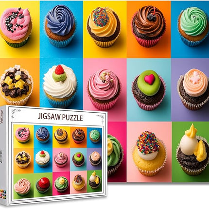 1000 Piece Jigsaw Puzzles for Adults,Different Fillings and Decorations Cupcakes Jigsaw Puzzles，Colorful Cupcakes Puzzle，Challenging Family Activity for Game Nights，Cupcake Dessert Puzzle Decor