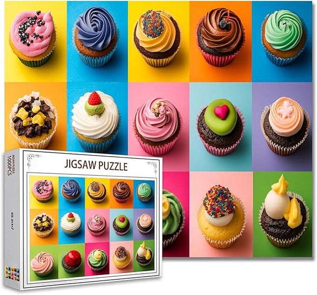 1000 Piece Jigsaw Puzzles for Adults,Different Fillings and Decorations Cupcakes Jigsaw Puzzles，Colorful Cupcakes Puzzle，Challenging Family Activity for Game Nights，Cupcake Dessert Puzzle Decor