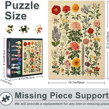 1000 Piece Jigsaw Puzzle for Adults - Vibrant Floral Garden Art with Blooming Flowers Design, Premium Adult Puzzles 1000 Pieces for Home Decor (27.5x19.7 in)