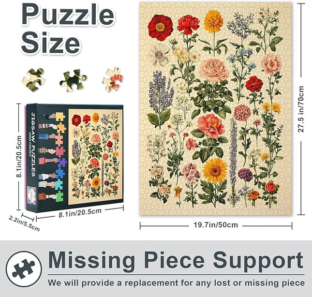 1000 Piece Jigsaw Puzzle for Adults - Vibrant Floral Garden Art with Blooming Flowers Design, Premium Adult Puzzles 1000 Pieces for Home Decor (27.5x19.7 in)