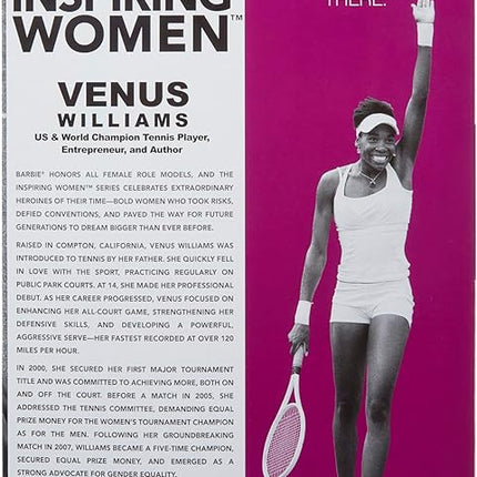 Barbie Inspiring Women Series, Venus Williams Fashion Doll with Signature Tennis Uniform and Racket, Includes Displayable Packaging