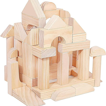 Large Wooden Building Blocks Set - Educational Preschool Learning Toys with Wooden Storage Box, Toddler Blocks Building and Stacking Toys for 3+ Year Old Boy and Girl Gifts