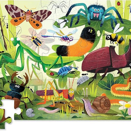 Crocodile Creek 36-Piece Jigsaw Floor Puzzle - Fun Floor Puzzles for Kids Ages 3-5 - Heavy-Duty Shaped Box for Storage - Backyard Bugs - 24" W x 18" H Finished