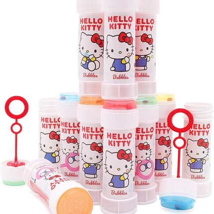 Toyland® Pack of 12 Hello Kitty Bubbles with Wands, 60ml Solution & Novelty Maze Lid - Pocket Money & Party Bag Toys