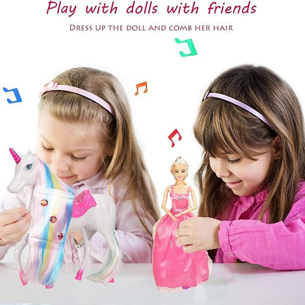 Yellow River Magical Light Unicon and 11.5" Princess Doll, Unicorn Gifts for Christmas Birthday for Girls 3+, Fairy Tale Story Unicorn Horse Toys Playset for Kids Ages 3 4 5 6 7 8