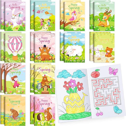 BenLouis 24 Pcs Spring Mini Coloring Books Kids Easter Party Favors Small Activity Books Bulk for Kids Spring Butterfly Flower Bee Birthday Goodie Bags Stuffers Return Gifts Classroom Travel