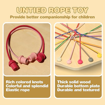 10-Piece Wooden Rope Untangling Puzzle Game–Knot Logic Board Toy for Kids & Family, Multi-Level Brain Teaser to Develop Fine Motor Skills
