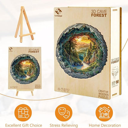 Wooden Puzzles for Adults, Wooden Jigsaw Puzzles for Adults Kids, 3D Cave Forest Unique Shaped Wood Puzzles Adult, Creative Birthday Gifts for Friends Family Game (8.5 * 8.4in 100pcs)