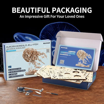 3D Wooden Puzzles for Adults, 3D Puzzle Model Aurora Jellyfish Toys Building Kits, DIY Wood Crafts Cool Toy Hobbies for Men Women, Creative Assembly Gifts