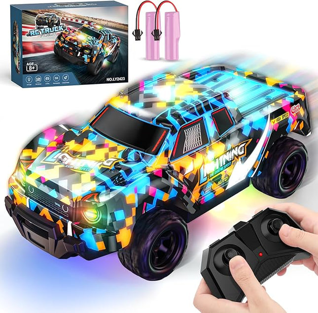 Remote Control Car for Boys 4-7, RC Pickup 1/24 Scale Light-up Mini RC Car for Kids Boys Toys Age 4-6, 6-8, 3-5, 5-7, Birthday Gifts for 3 4 5 6 7 8 Years Old Boys