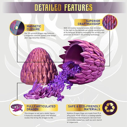 MYTHICA 3D Printed Dragon Egg Unleash Your Imagination with Our Crystal Mystery Dragon Egg Collection Fully Articulated Fidget Desk Toy for ADHD, Autism, Anxiety & Stress Relief (Violet Flame)
