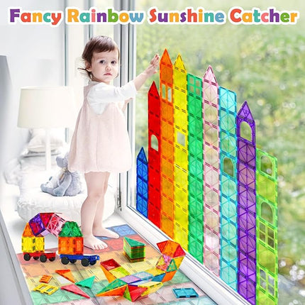 132 PCS Magnetic Tiles Building Blocks with 2 Cars, STEM Educational Construction Montessori Toys for Kids Ages 3 4 5 6 7 8 9, Magnet Building Set Gift for Boys Girls