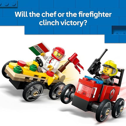 LEGO City Pizza vs. Fire Truck Race Car Pack Toy - Building Toy for Kids, Boys and Girls, Ages 5+ - Gift for Birthdays and Holidays - Includes Chef and Firefighter Minifigures - 60458