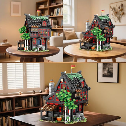 Reobrix Medieval Inn Building Block Set 66017, European Century Tavern for Home&Office Display, Medieval Collectible Architecture Model Kits, Creative Construction Gifts for Adults 14+