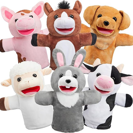 JOYIN 6Pcs Kids Hand Puppet Set with Working Mouth, Toddler Animal Plush Toy Includes Pig, Sheep, Dairy Cow, Dog, Goat, and Horse for Show Theater, Birthday Gifts for Boys Girls, Gifts for Christmas