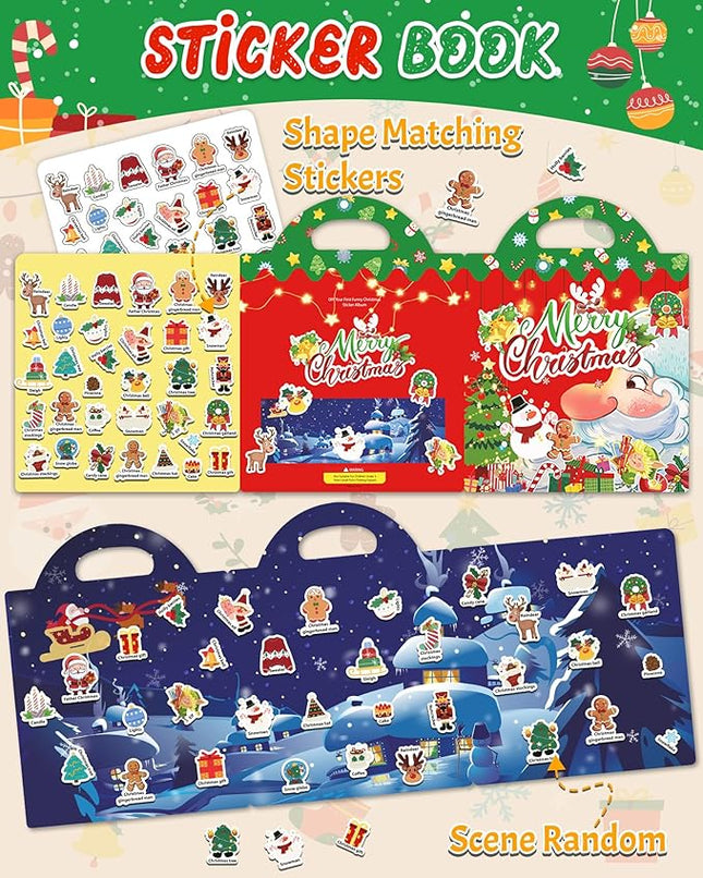 Benresive Reusable Sticker Books for Kids 2-4, Sticker Books for Toddlers 1-3 2-4, Toddler Travel Toys Activities Crafts Gifts - Christmas