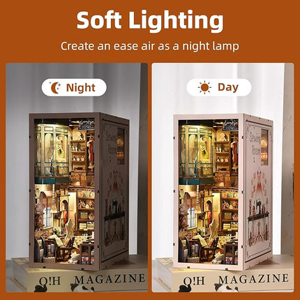 Book Nook Kit, DIY Miniature House Dollhouse Kit for Adults and Teens, 3D Wooden Puzzle Bookend Creative Bookshelf Insert Decor with LED Light, Gifts for Family, Friends (Sewing Room)