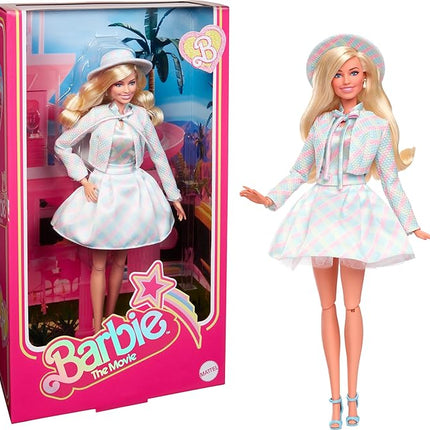 Barbie The Movie Doll, Margot Robbie as, Collectible Doll Wearing Blue Plaid Matching Set with Matching Hat & Jacket
