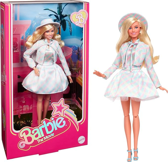 Barbie The Movie Doll, Margot Robbie as, Collectible Doll Wearing Blue Plaid Matching Set with Matching Hat & Jacket