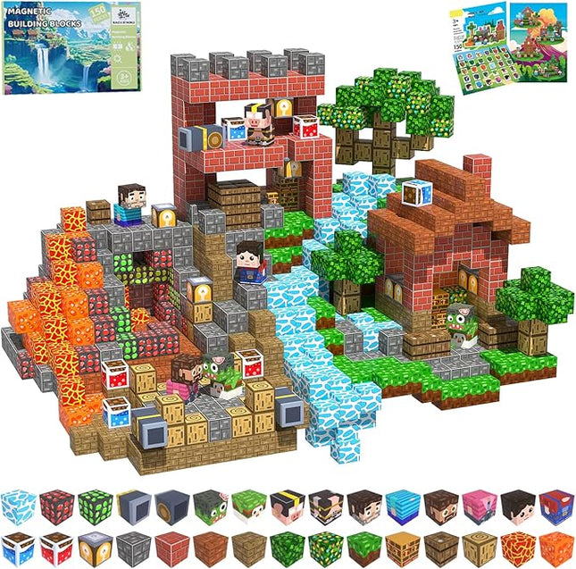 Magnetic Blocks, 150PCS Magnetic Building Blocks, Stacking Magnets for Kids, Sensory Toy for STEM Constructions Magnet Blocks for Boys Girls Age 3+, Christmas Birthday Gifts