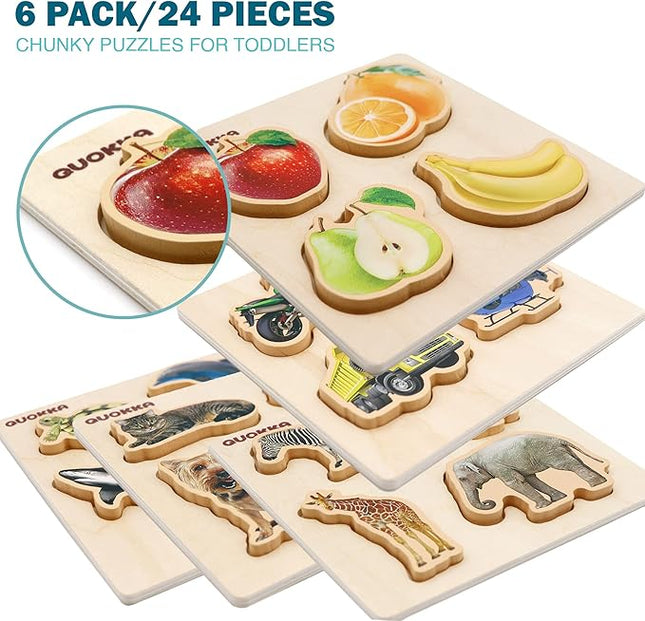 QUOKKA Toddler Puzzles Ages 2-4 – Wooden Puzzles for Kids 1-3-5 Year Old – Learning Travel Game with Numbers Animals Shapes – Wood Educational Gift for Boys and Girls