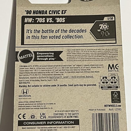 Hot Wheels '90 Honda Civic EF, Green, 70s vs 90s Collection, 1/10