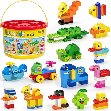 burgkidz Educational Toy Classic Big Size Bricks Building Blocks, Large Compatible Animal Building Bricks with Reusable Storage Bucket Gift for Boy Girl Ages 3+