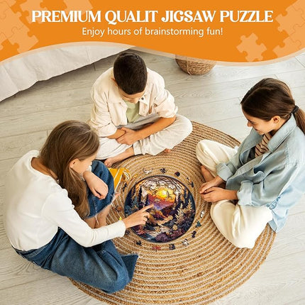 Wooden Puzzles for Adults, Wooden Jigsaw Puzzles for Adults Kids, 3D Sunset Forest Unique Shaped Wood Puzzles Adult, Creative Birthday Gifts for Friends Family Game (13.4 * 13.4in 300pcs)
