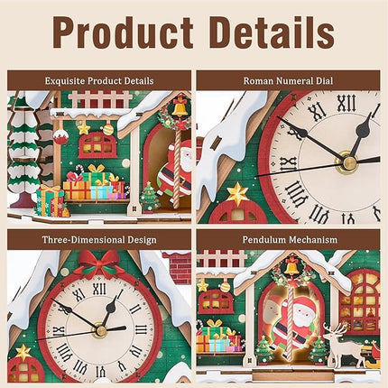 3D Wooden Puzzles for Adults Snow House Clock - Model Building Kit Christmas Wall ‌‌Clock Puzzle Creative Art Craft Gift Home Decor for DIY Enthusiasts, Brain Teaser Building Set Birthday Gifts