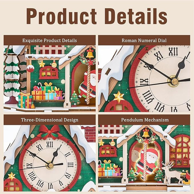 3D Wooden Puzzles for Adults Snow House Clock - Model Building Kit Christmas Wall ‌‌Clock Puzzle Creative Art Craft Gift Home Decor for DIY Enthusiasts, Brain Teaser Building Set Birthday Gifts